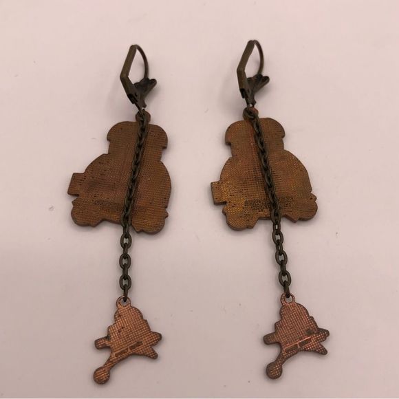 Disney 70’s Vintage V.I.N.CENT Robot Drop Chain Pendant Pierced Earrings RARE - Picture 5 of 8